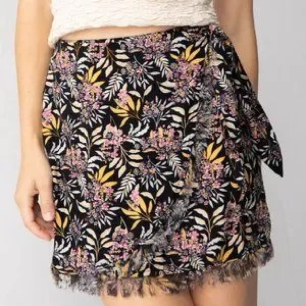 Natural Life Floral Mini Skirt Faux Wrap Skirt Black Floral Skirt